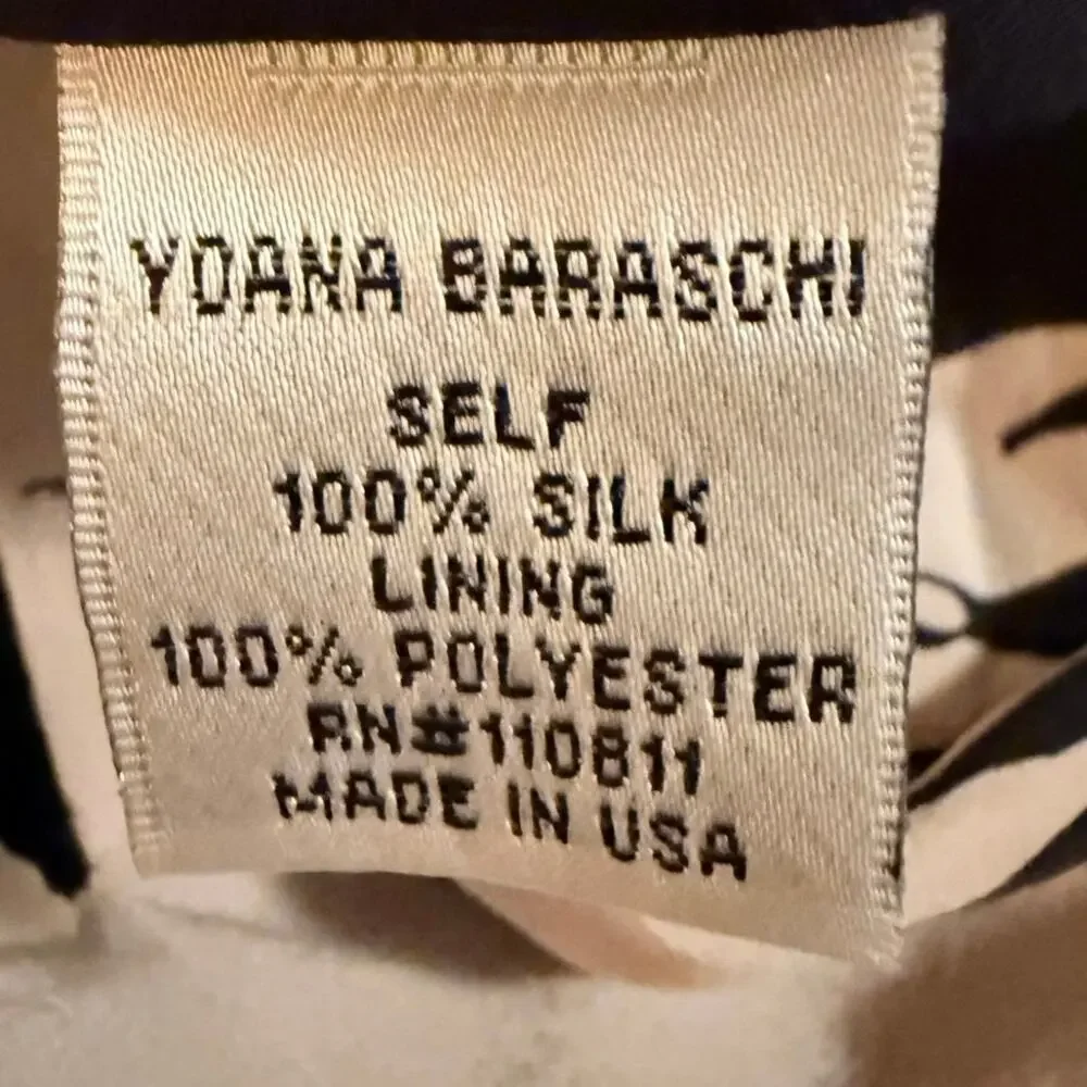 Yoana Baraschi Silk Black Cream Print Flutter Dress Sz 6 - Picture 3 of 5